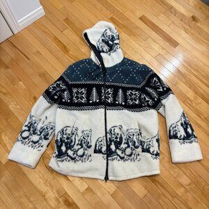 Vintage Plush Full Zip Fleece Fuzzy Coat Jacket Snow Cabin Polar Bear Plus 1X